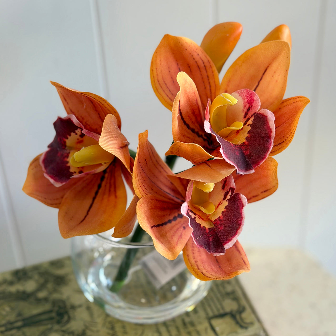 Orange Cymbidium­ in Glass Vase