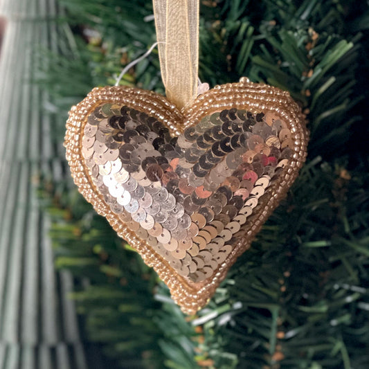 Gold Sequin Hanging Heart