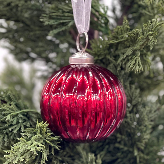 Red Ribbed Glass Bauble