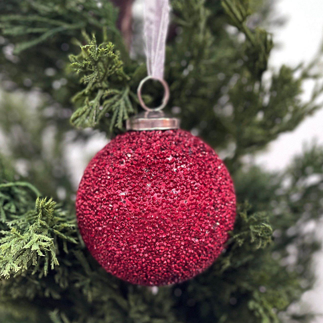 Red Texture Glass Bauble 7.5cm