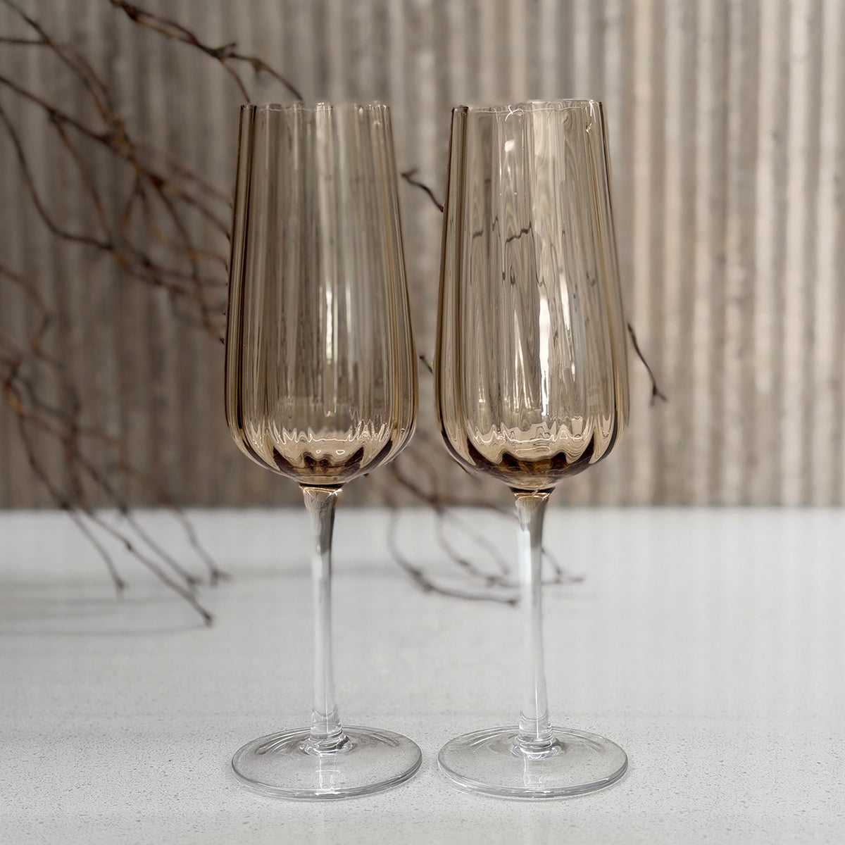 Ripple Light Amber Champagne Flute Set 2