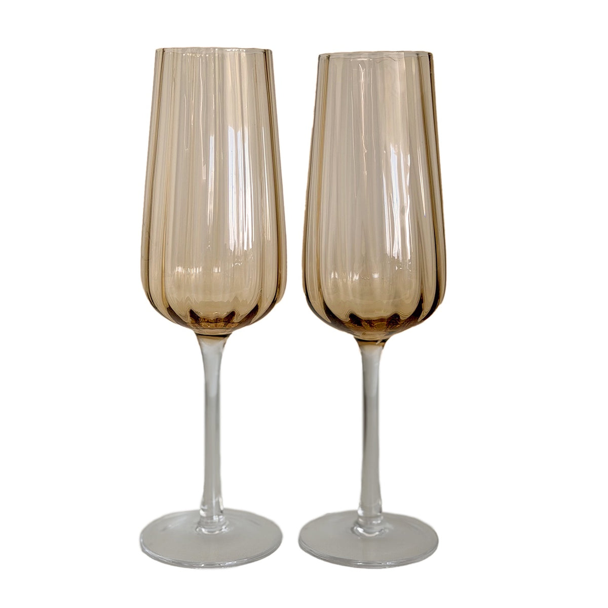 Ripple Light Amber Champagne Flute Set 2
