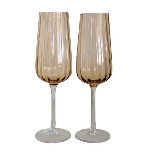 Ripple Light Amber Champagne Flute Set 2