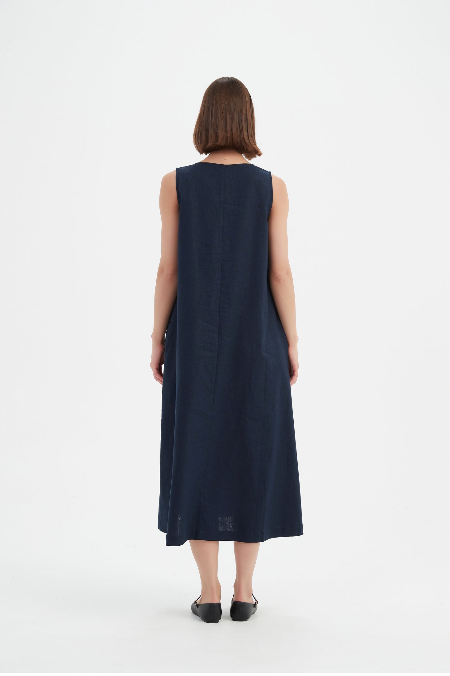 Inverted Pleat A-Line Dress Navy