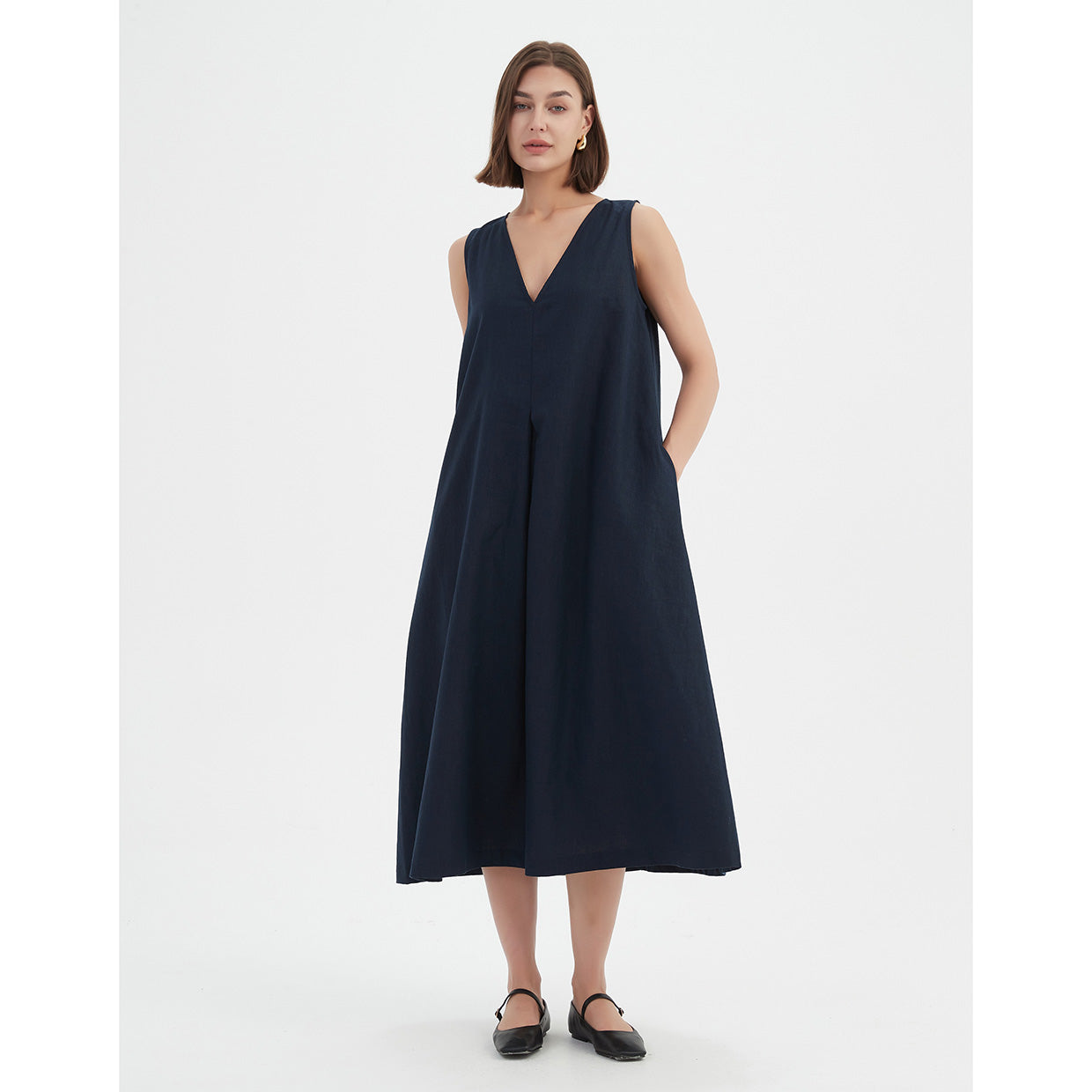 Tirelli Inverted Pleat A-Line Dress Navy