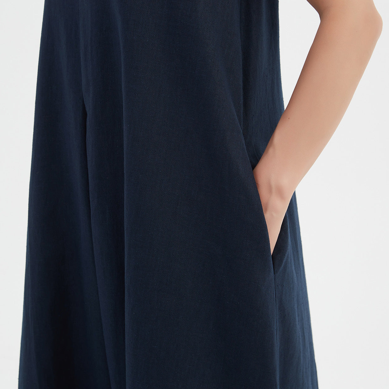 Inverted Pleat A-Line Dress Navy