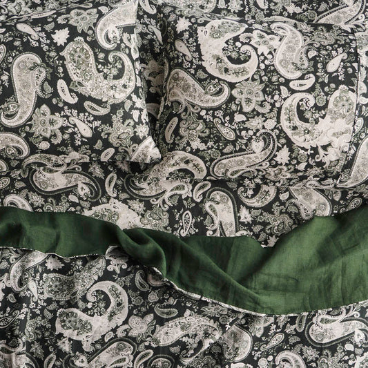 Paisley Green Linen Pillowcases Standard Set2