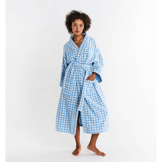 KIp & Co Houndstooth Blue Terry Bath Robe