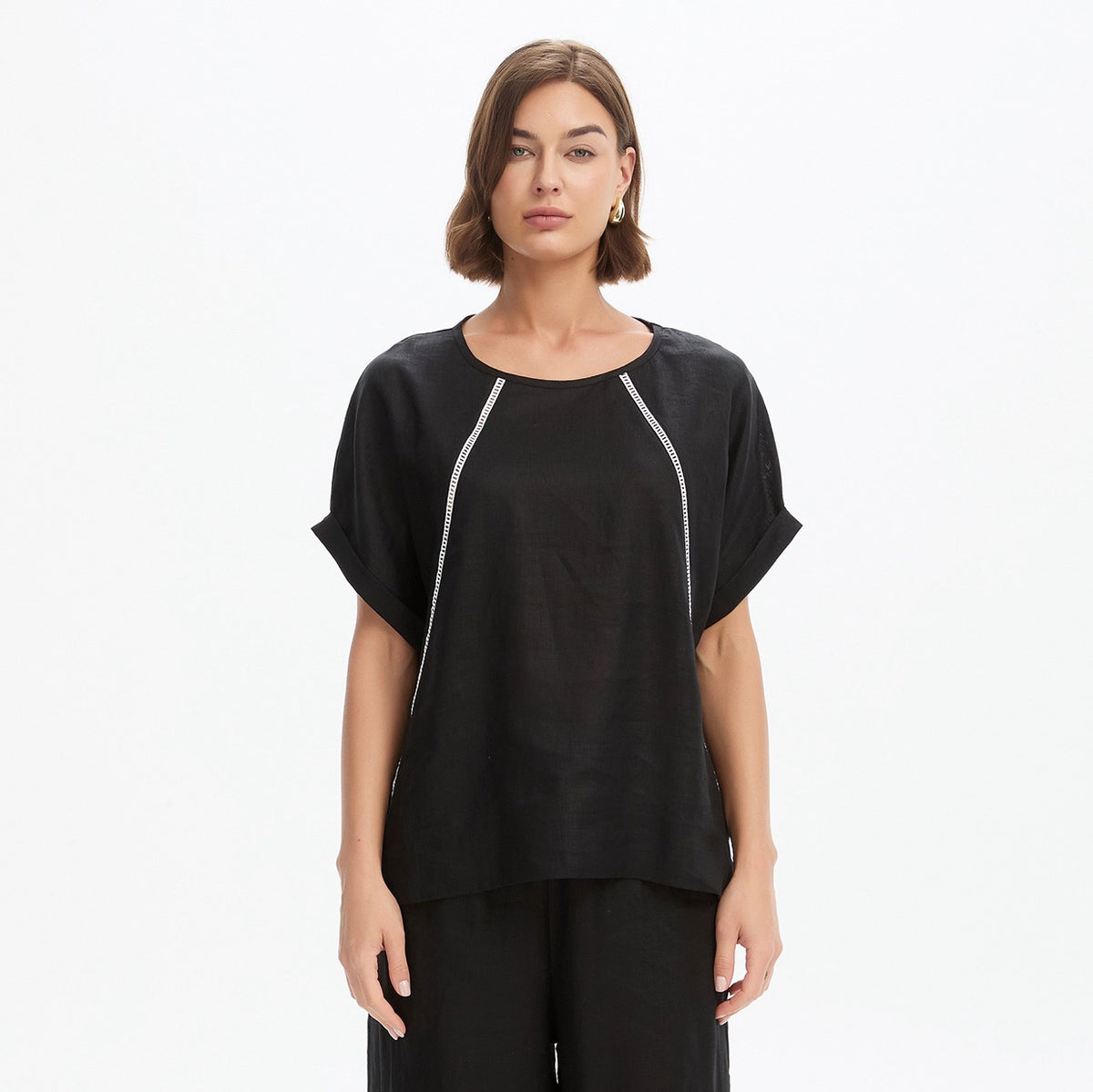 Ladder Raglan Sleeve Top Black
