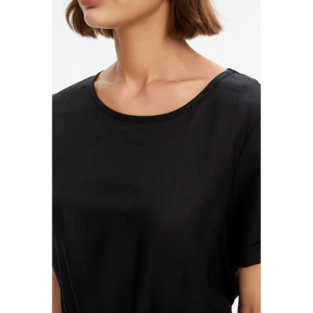 Ladder Hem Gather Tie Dress Black
