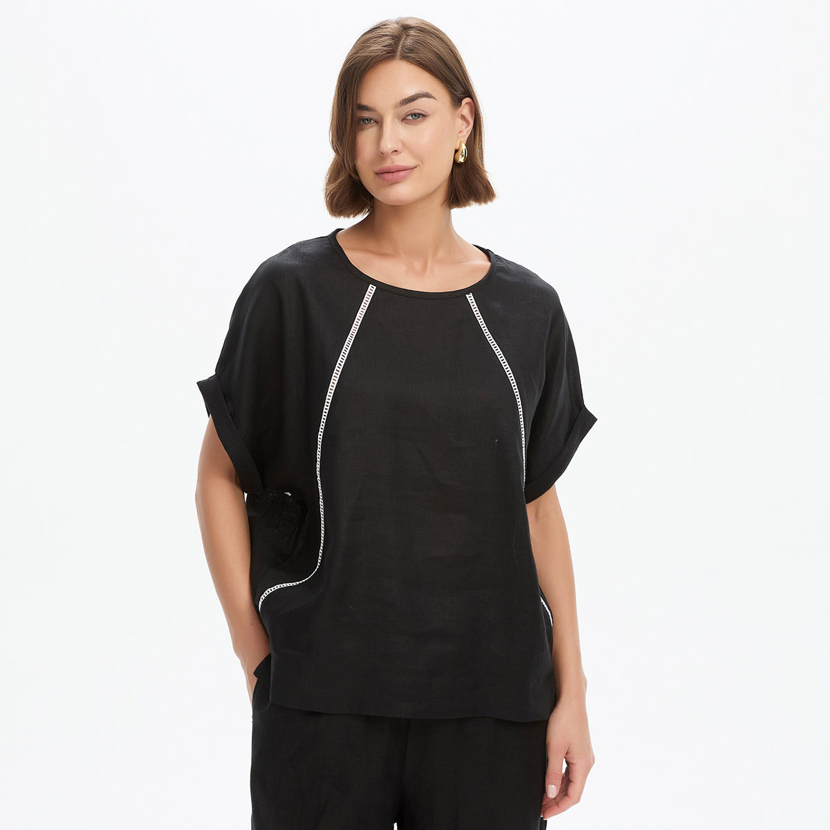 Ladder Raglan Sleeve Top Black