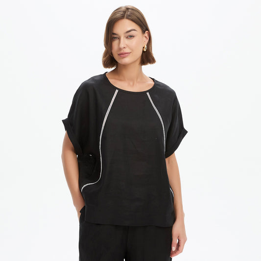 Ladder Raglan Sleeve Top Black