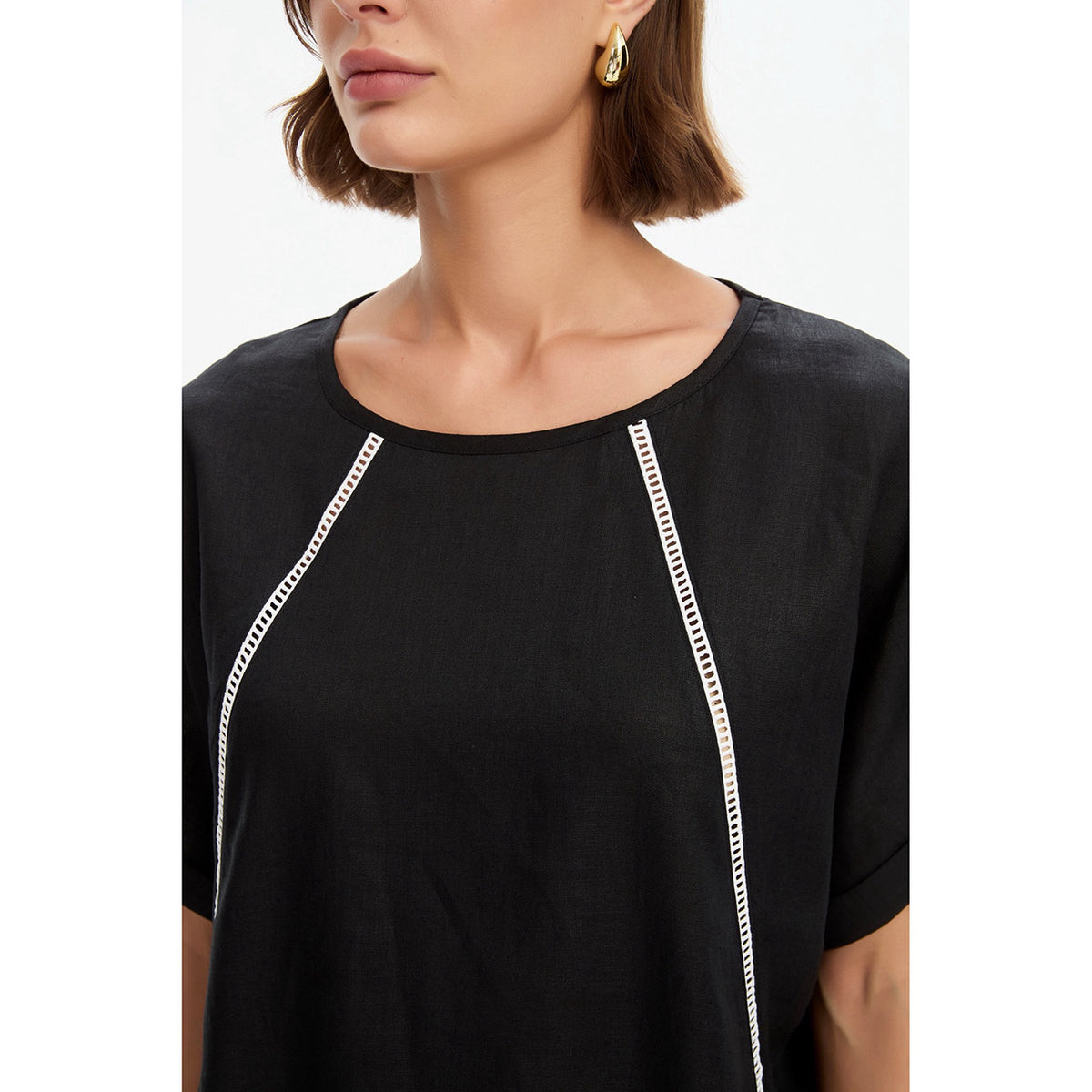 Ladder Raglan Sleeve Top Black