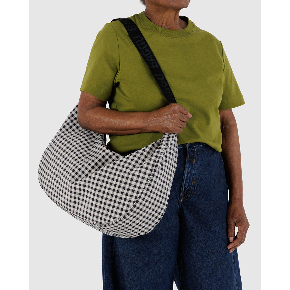 Baggu Large Nylon Crescent Bag B&W Gingham