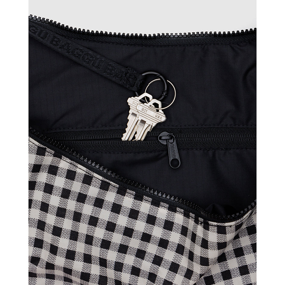 Baggu Large Nylon Crescent Bag B&W Gingham