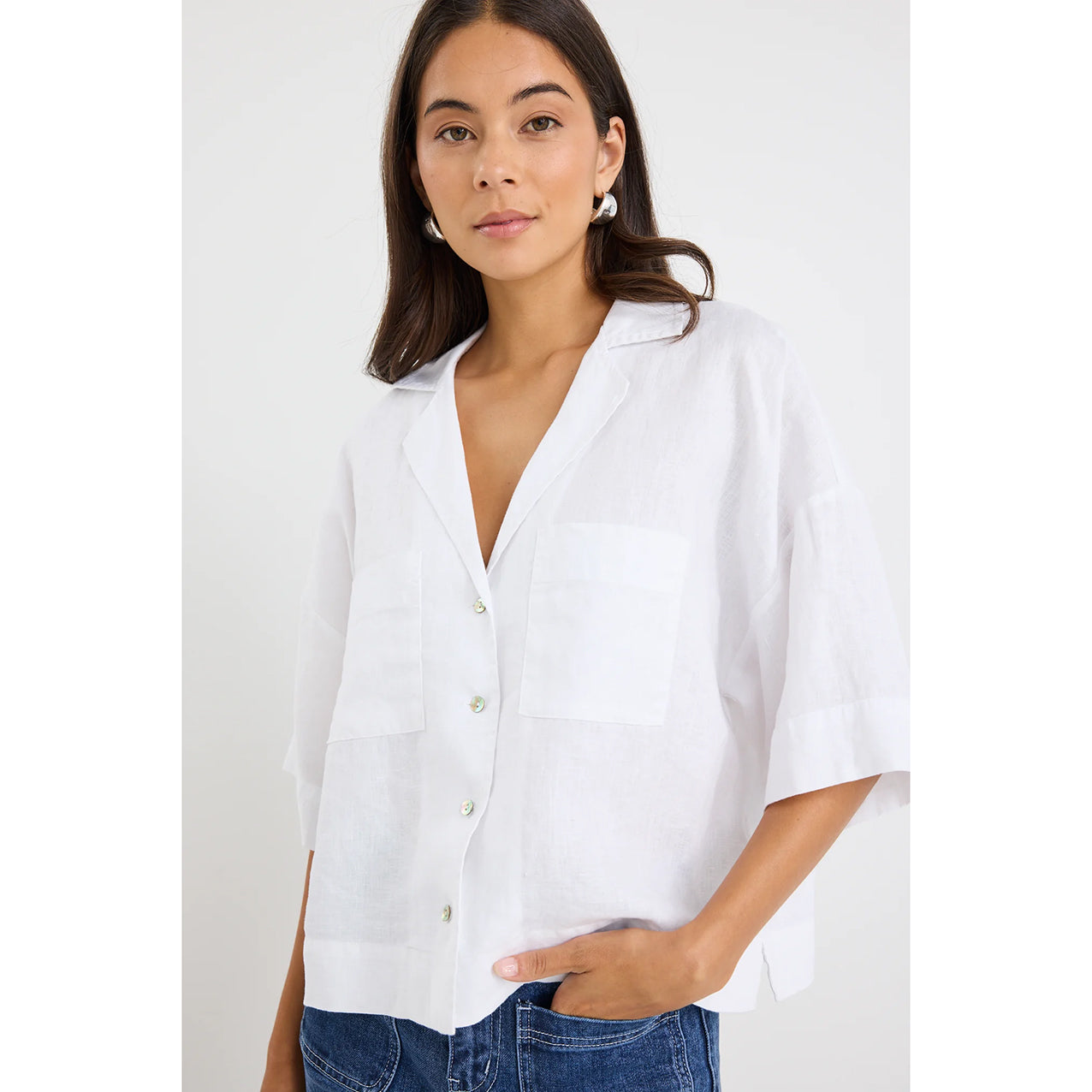 Meander White Linen Boxy SS Shirt