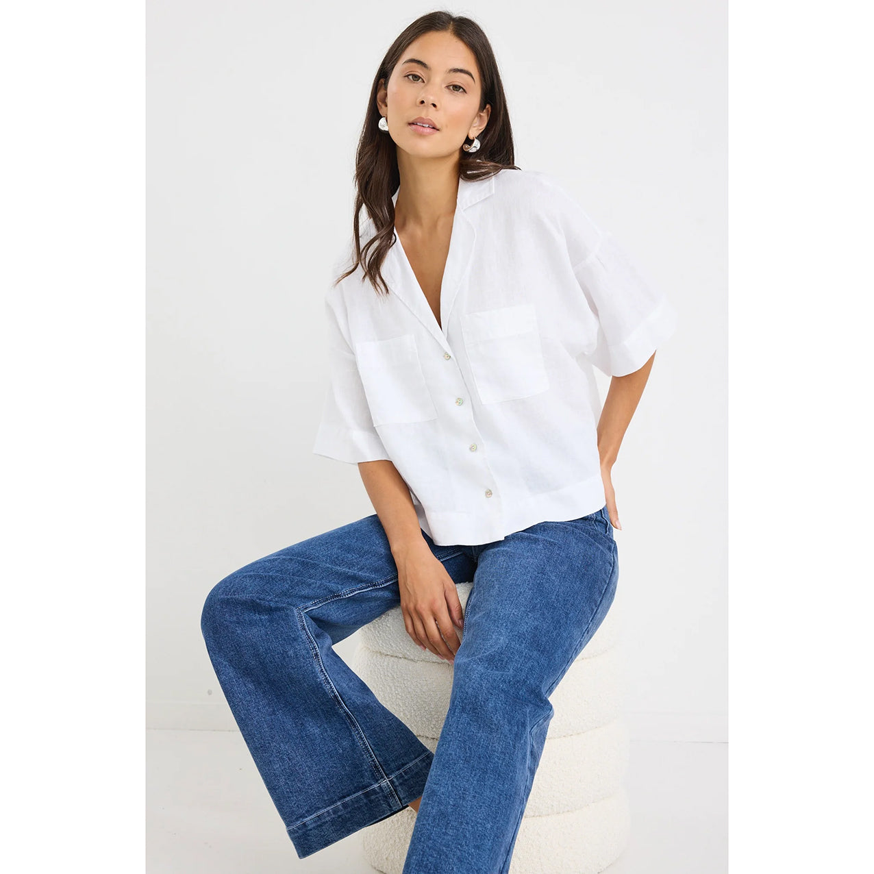 Meander White Linen Boxy SS Shirt