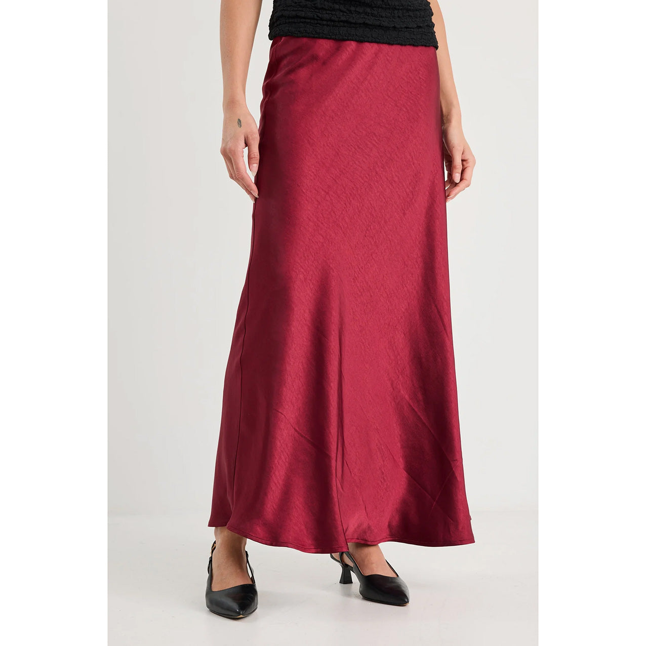 Preserve Burgundy Satin Midi Skirt