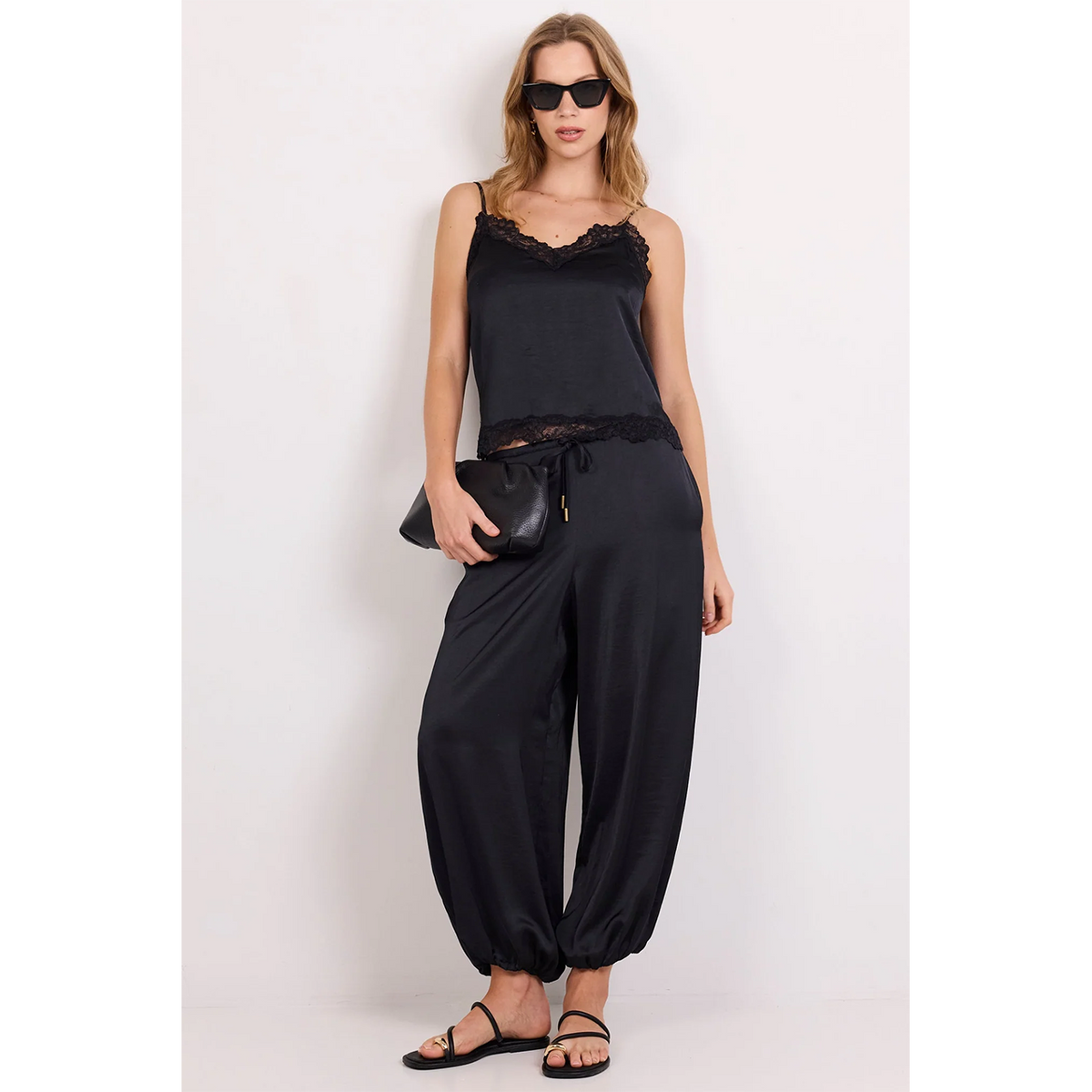 Fluidity Black Satin Balloon Pants