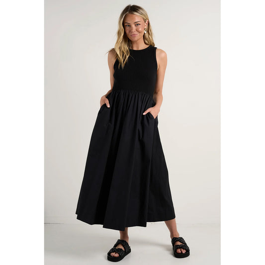 Indispensable Black Crew Neck Contrast Midi Dress