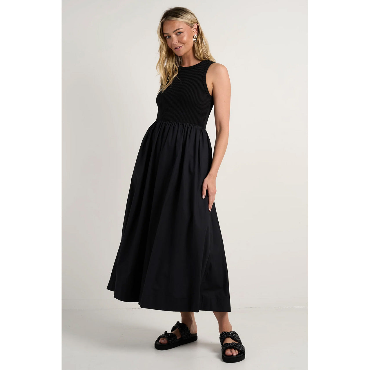 Indispensable Black Crew Neck Contrast Midi Dress