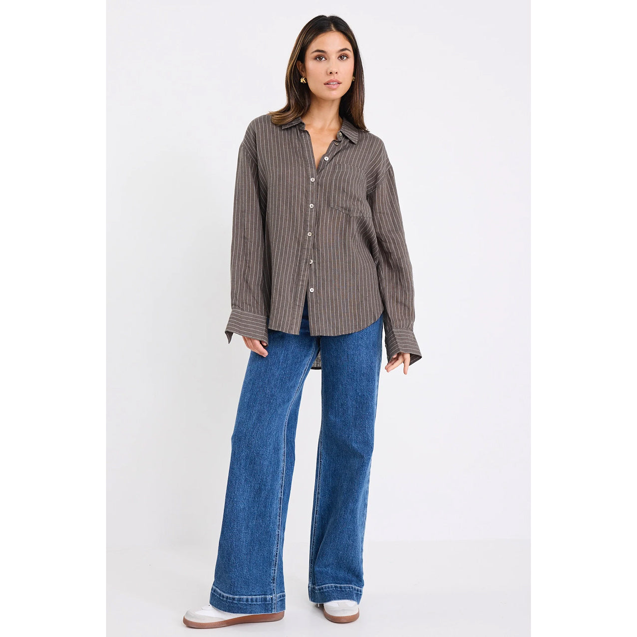 Optimum Khaki Stripe Linen Classic Shirt