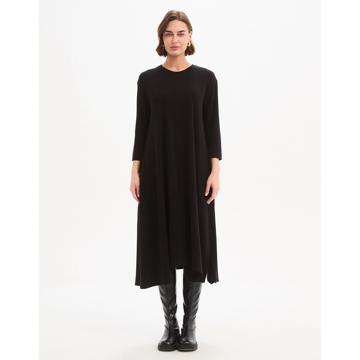 Overlay Panel Knit Dress Black