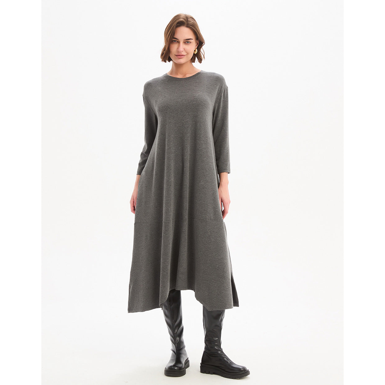 Overlay Panel Knit Dress Charcoal