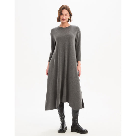 Overlay Panel Knit Dress Charcoal