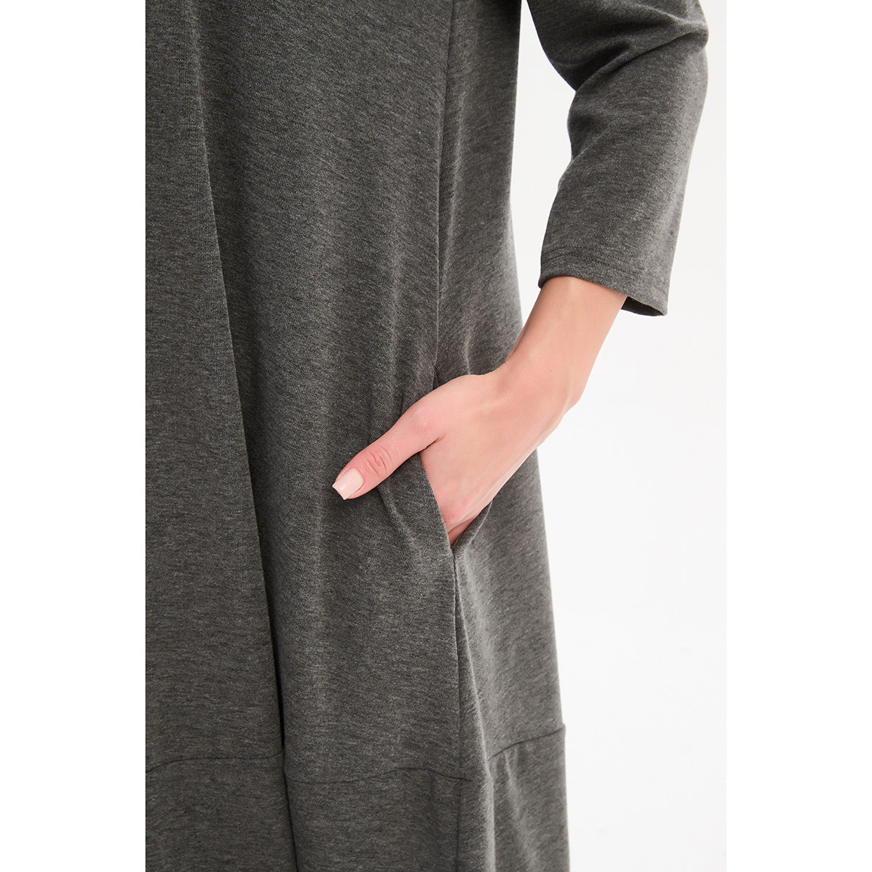 Overlay Panel Knit Dress Charcoal