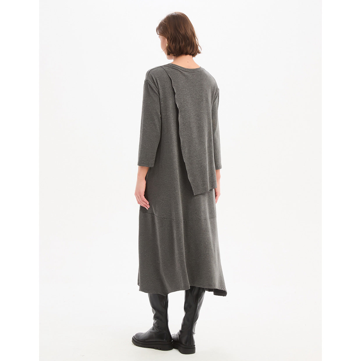 Overlay Panel Knit Dress Charcoal