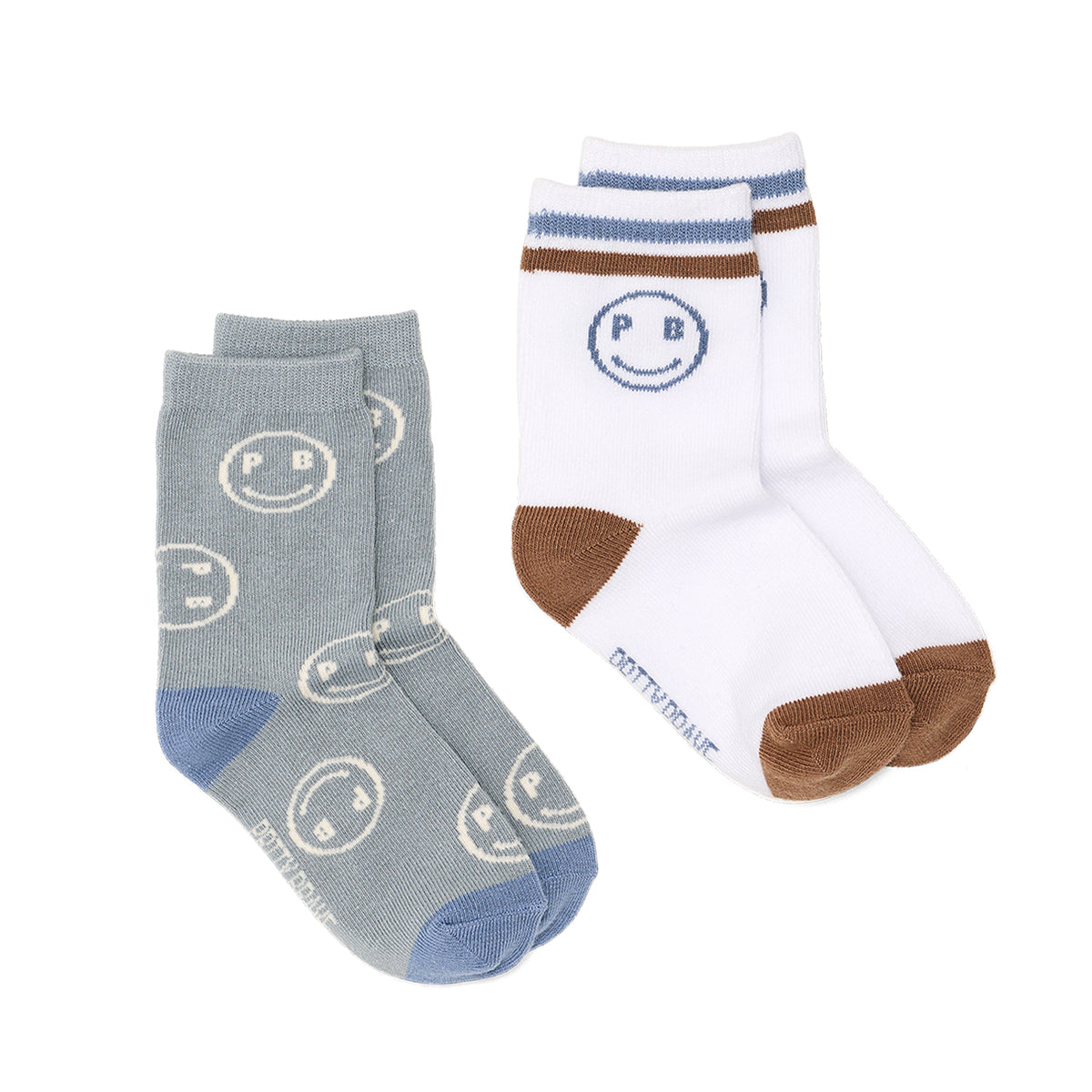 Smiley Socks 2pk Sage/White