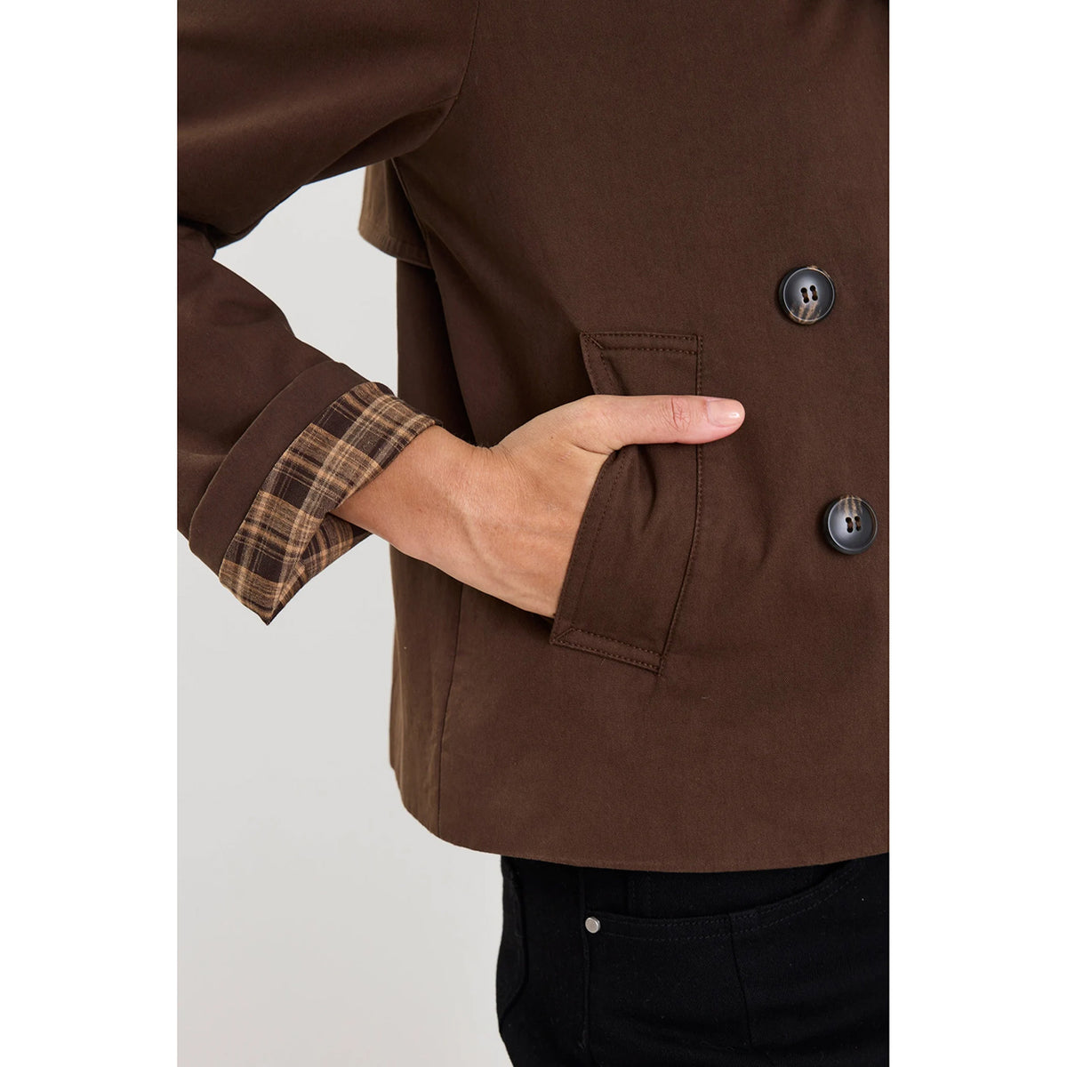 Pathway Chocolate Cropped Trench Jacket