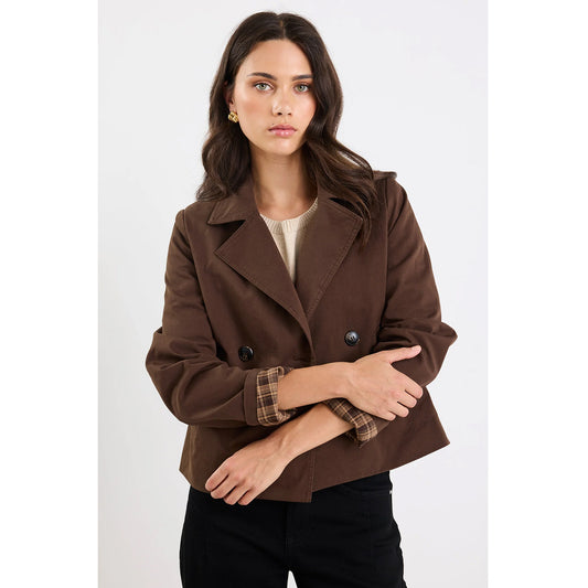 Pathway Chocolate Cropped Trench Jacket