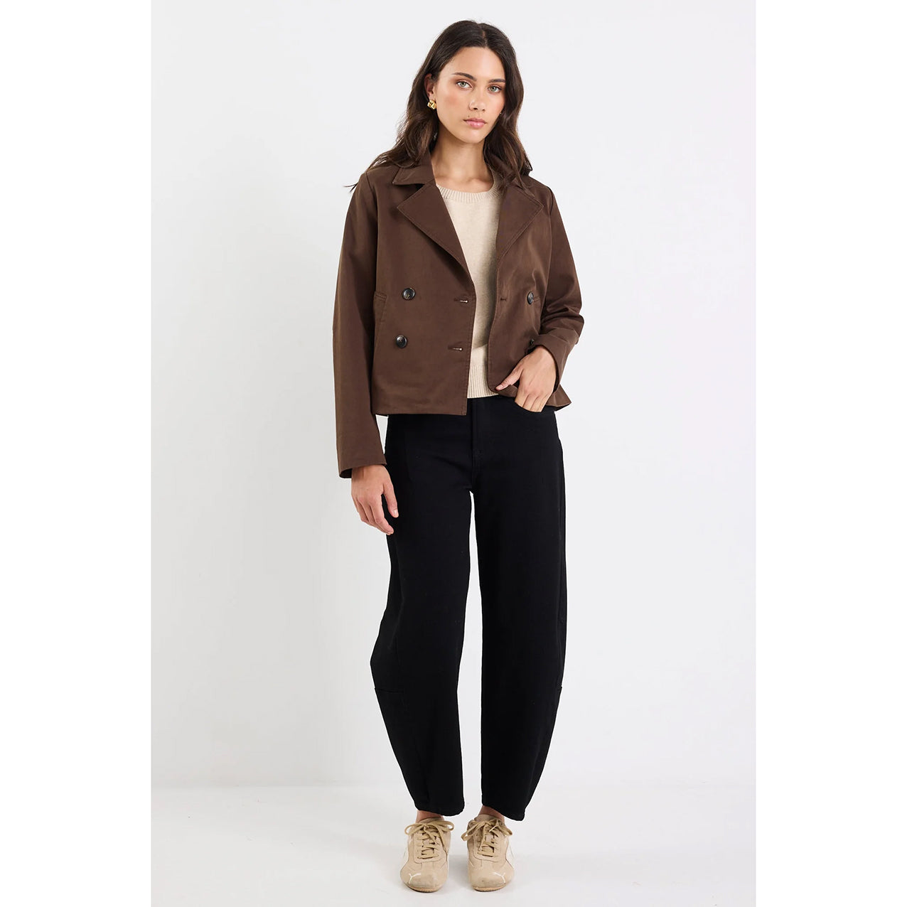 Pathway Chocolate Cropped Trench Jacket