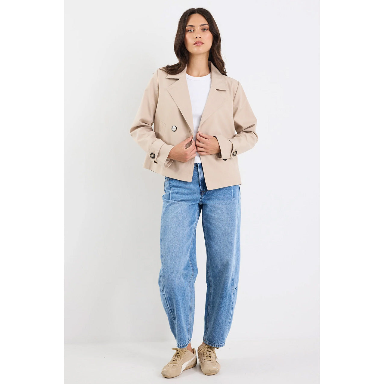 Pathway Taupe Cropped Trench Jacket