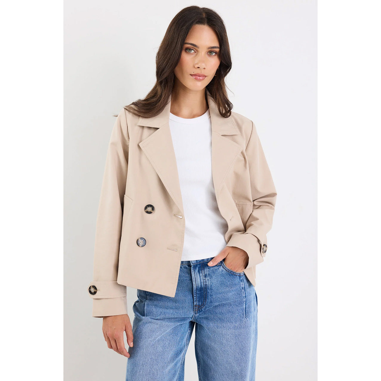 Pathway Taupe Cropped Trench Jacket