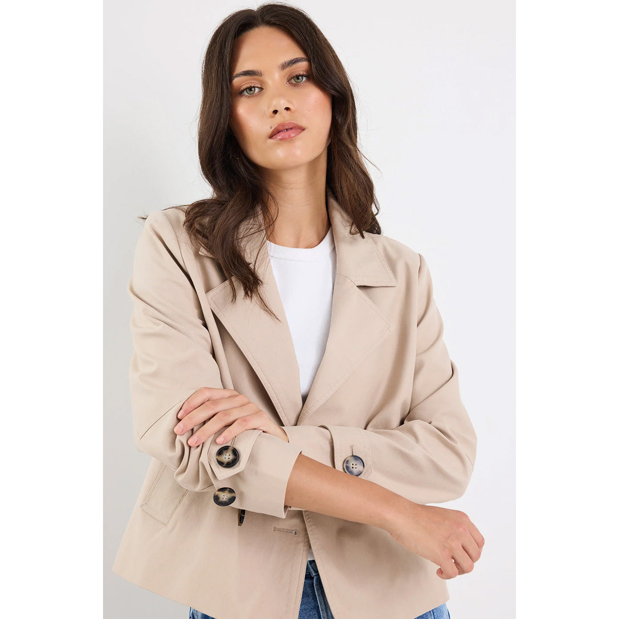 Pathway Taupe Cropped Trench Jacket