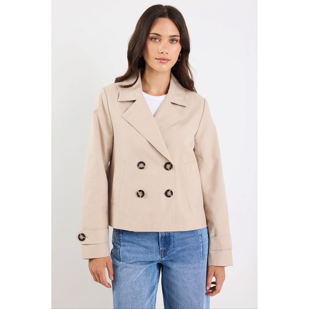 Pathway Taupe Cropped Trench Jacket