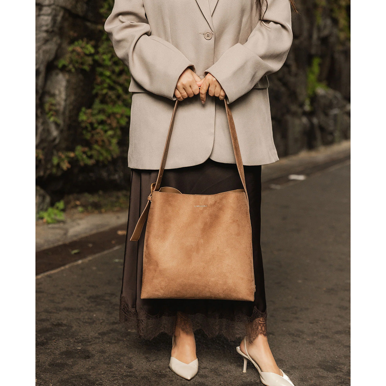 Peyton Suedette Shoulder Bag Honey