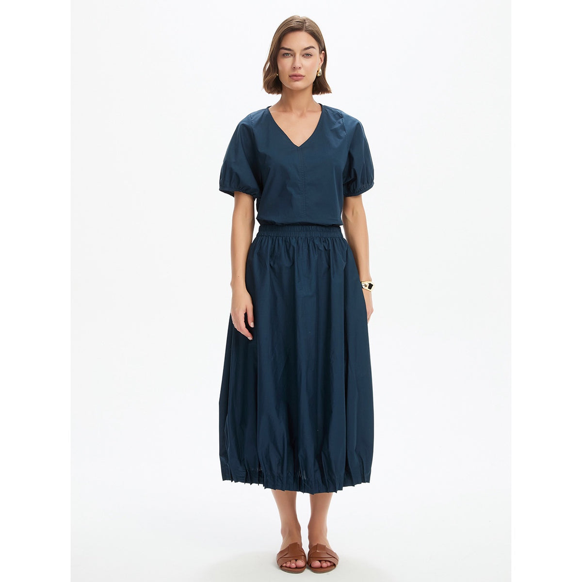 Pin Tuck Hem Poplin Skirt Ocean Navy