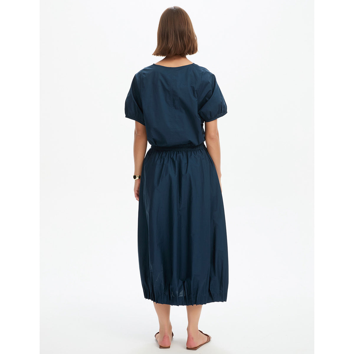 Pin Tuck Hem Poplin Skirt Ocean Navy