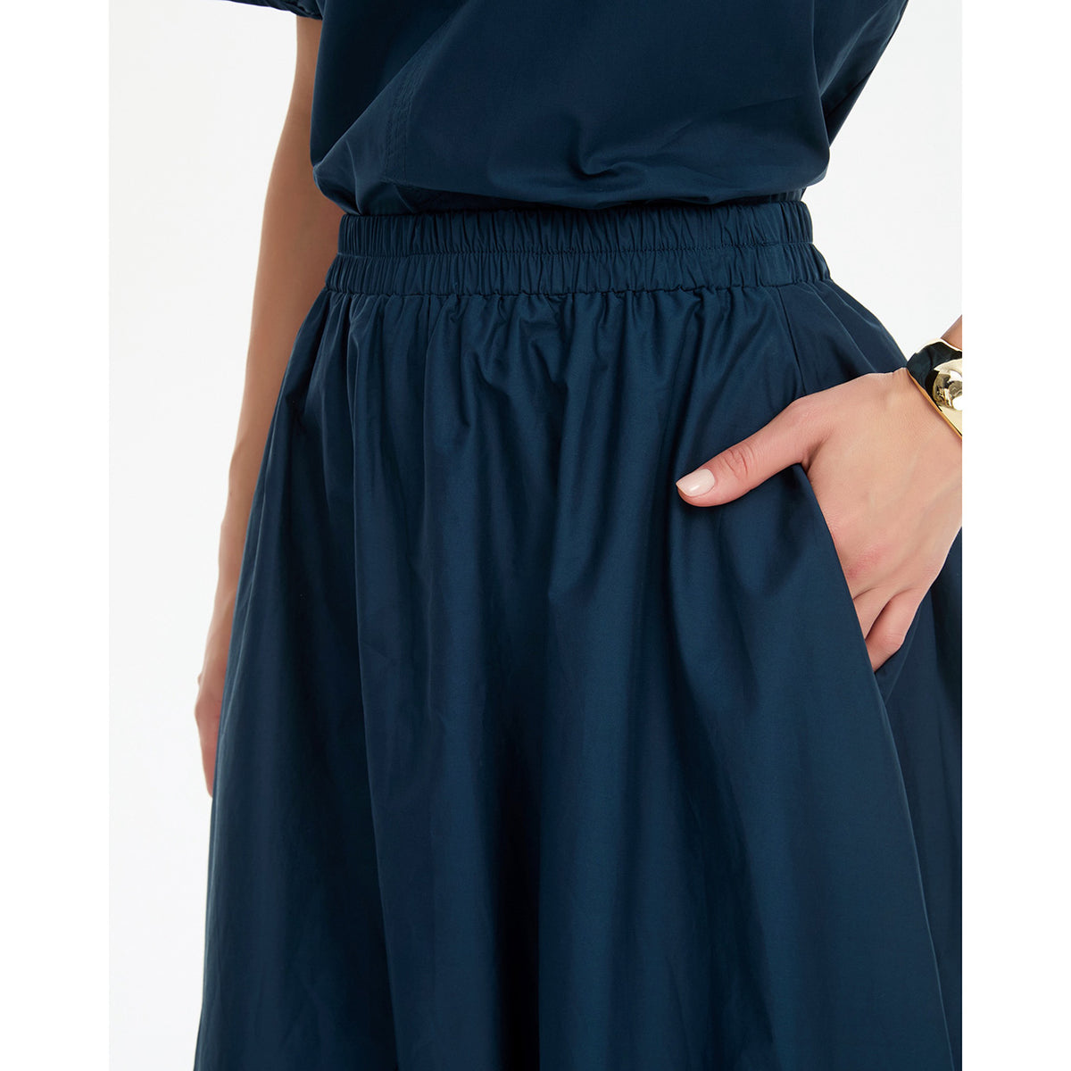 Pin Tuck Hem Poplin Skirt Ocean Navy