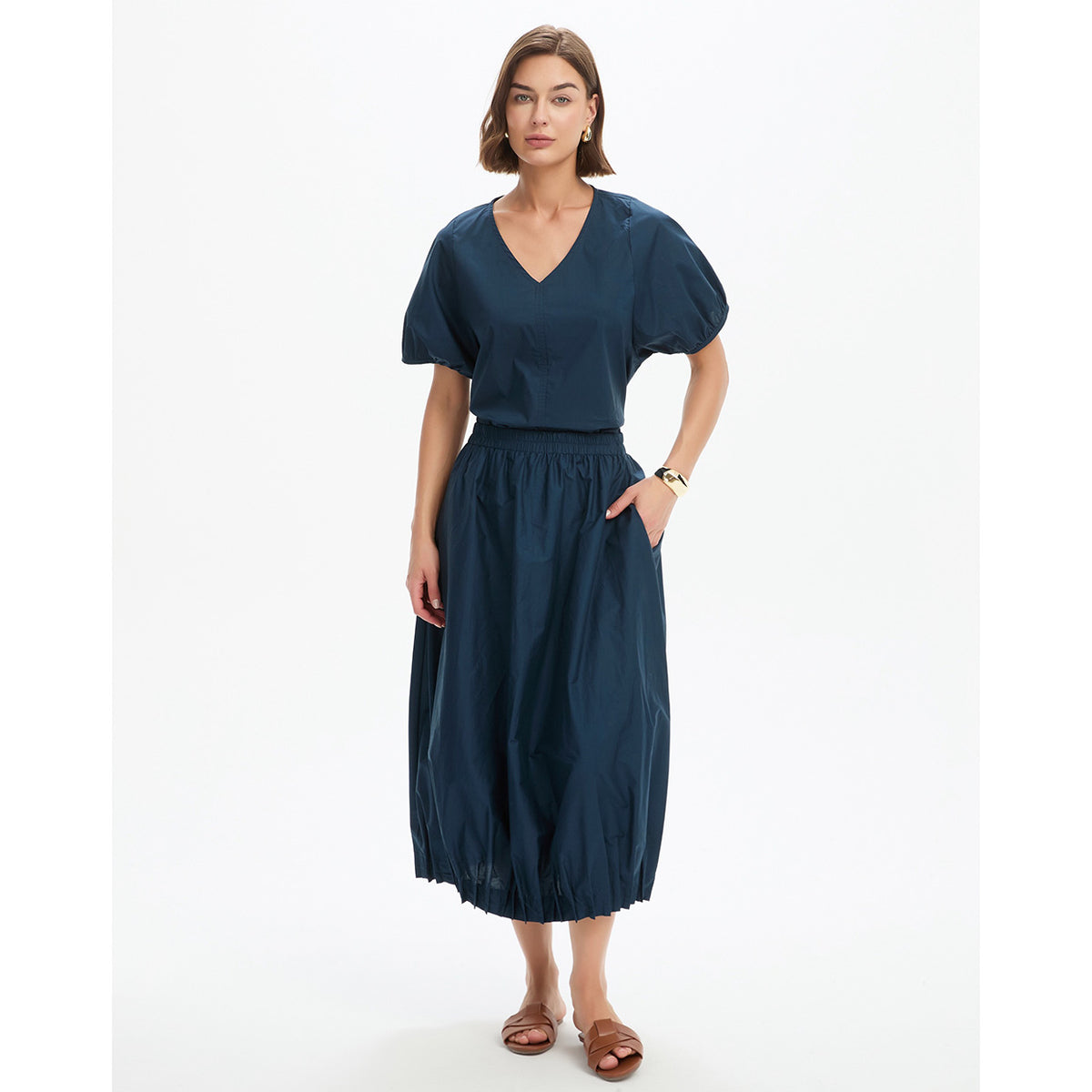 Pin Tuck Hem Poplin Skirt Ocean Navy