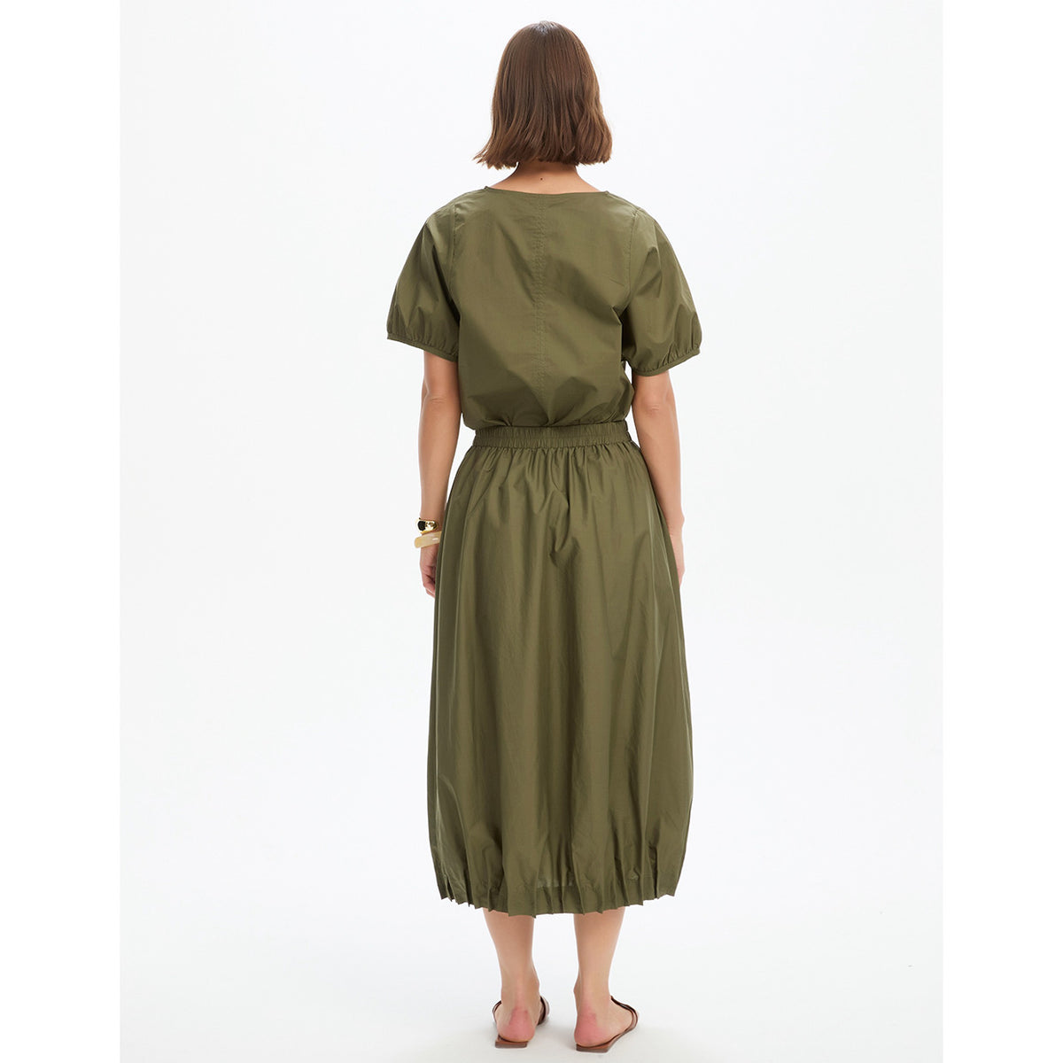 Pin Tuck Hem Poplin Skirt Khaki