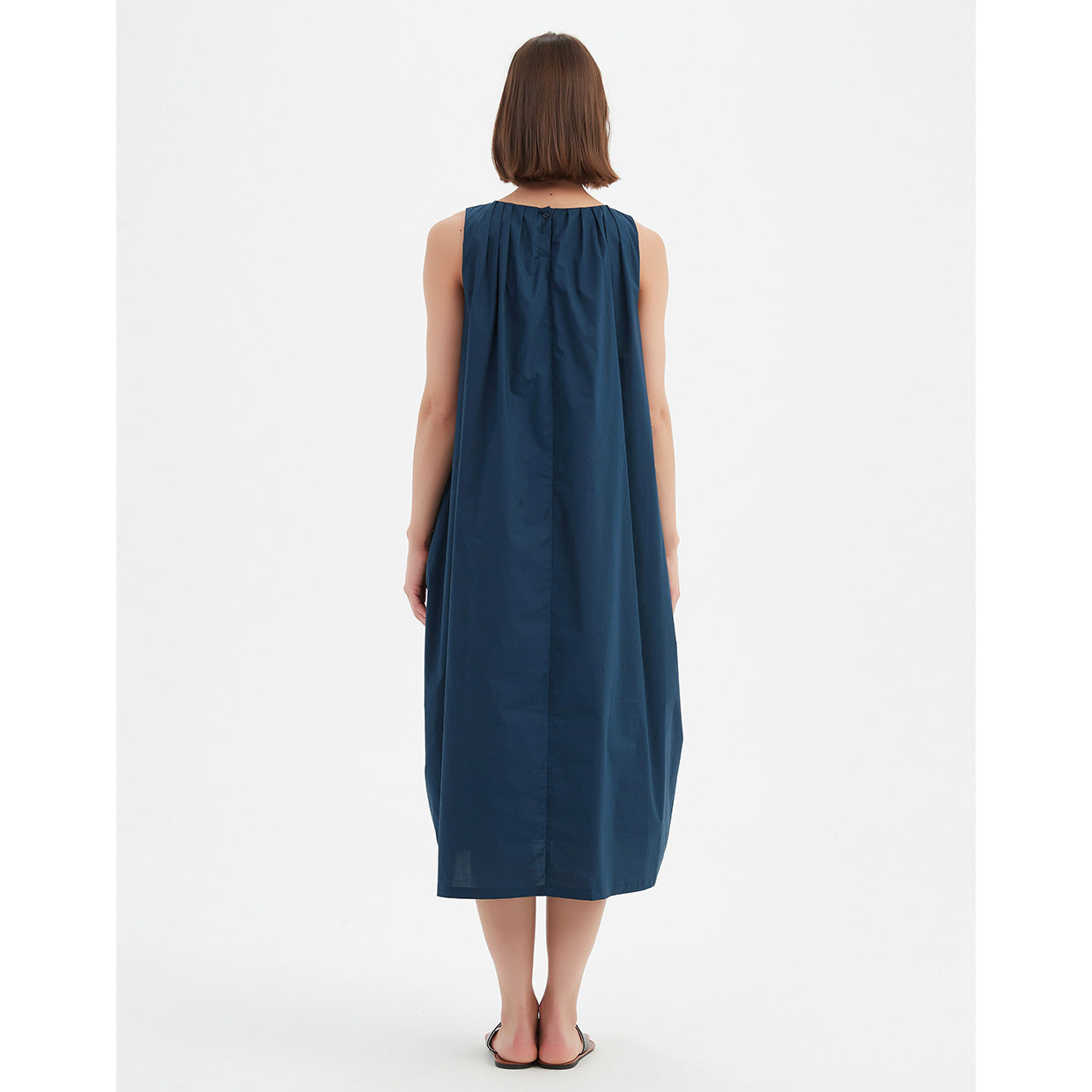 Pleat Neck Dress Deep Ocean