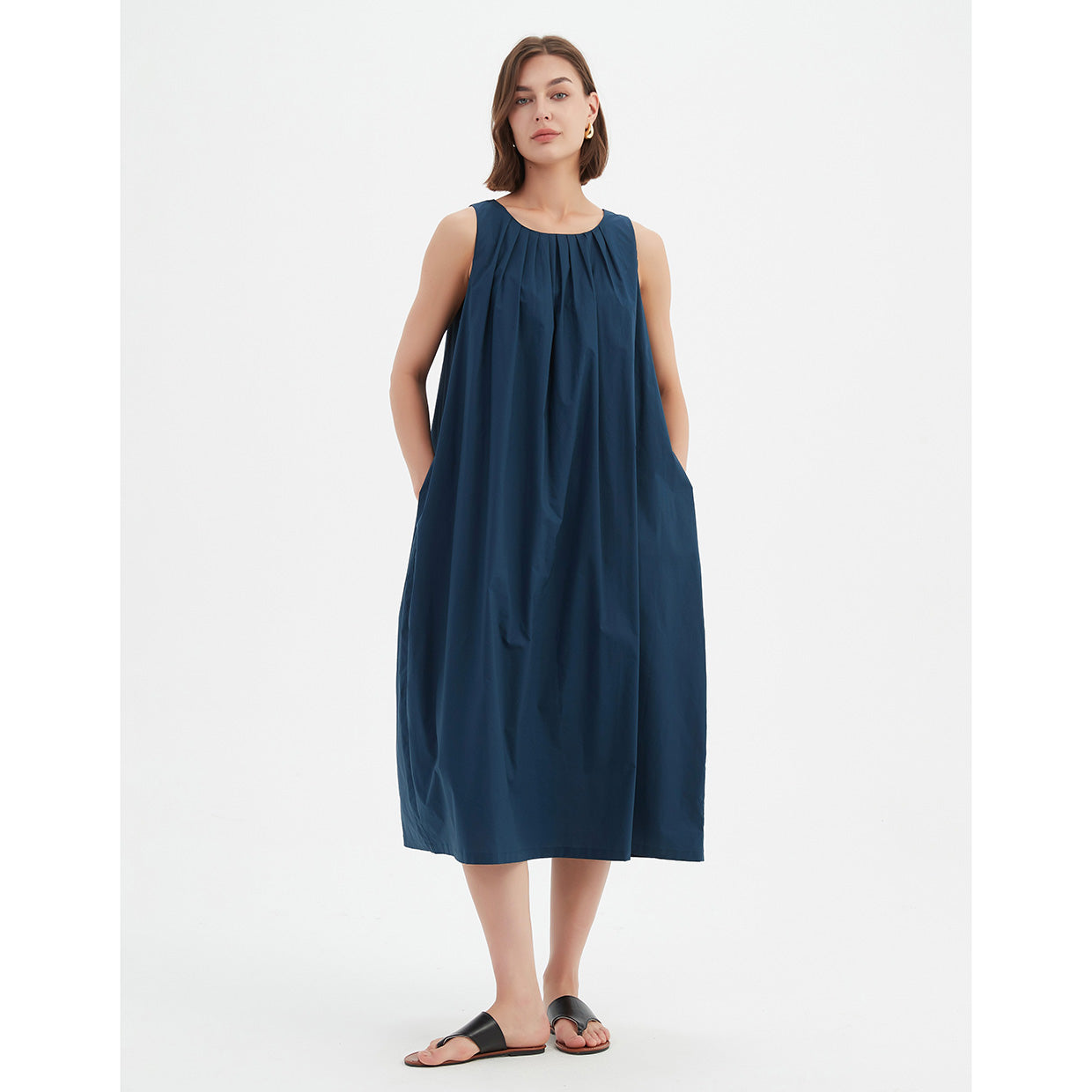 Tirelli Pleat Neck Dress Deep Ocean