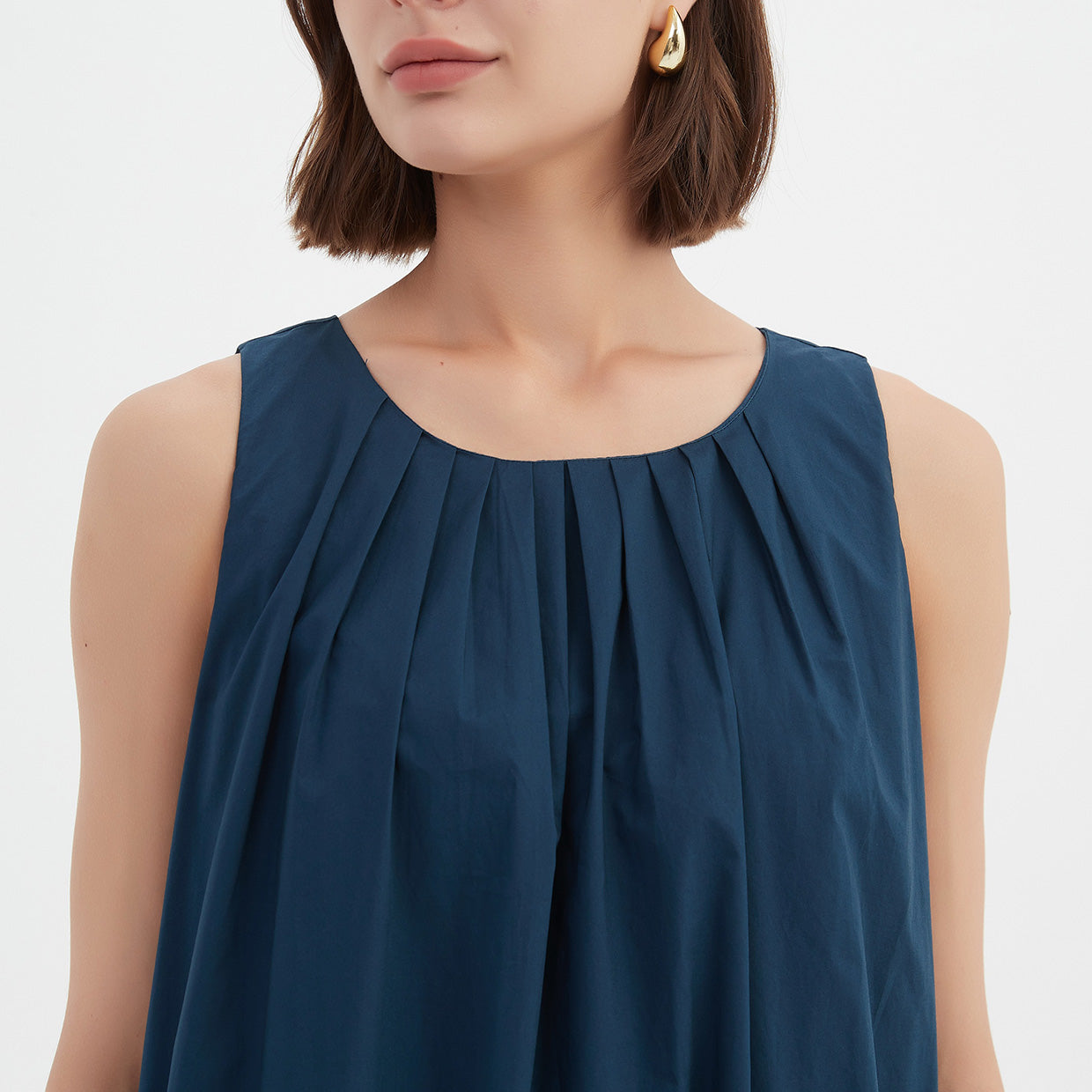 Pleat Neck Dress Deep Ocean