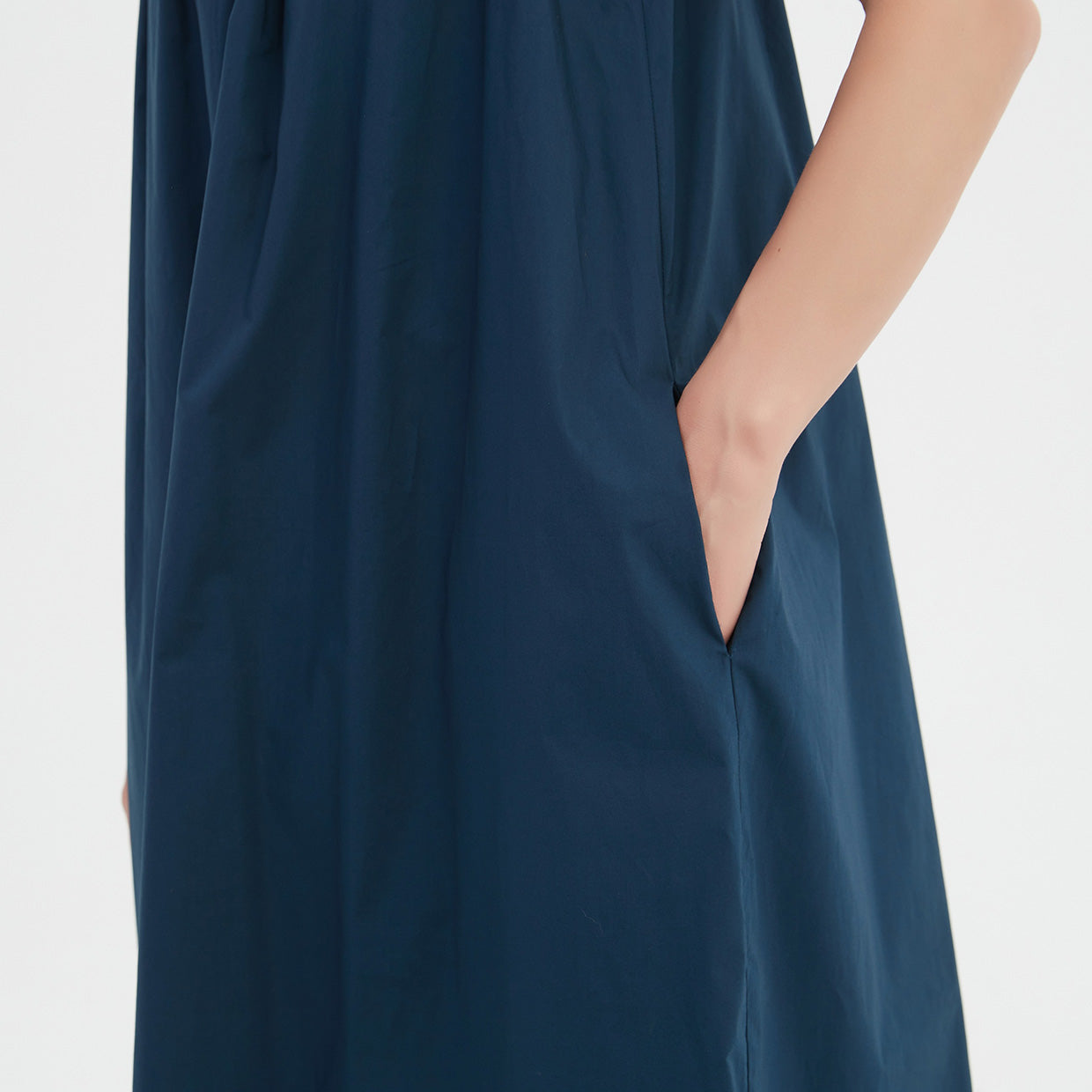 Pleat Neck Dress Deep Ocean