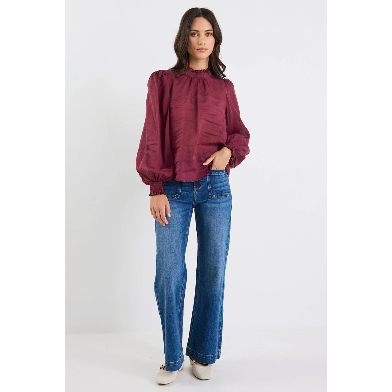Poet Burgundy Plum Sheer Top